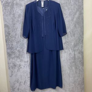 R&M Richards Navy 2 PC Elegant  Gown/ Dress w Beaded Jacket Size 22W